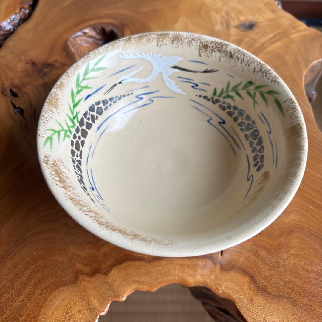 「仁清写 芦に鷺」平茶碗 高台寺窯 陶楽 抹茶碗 茶道具 共箱
