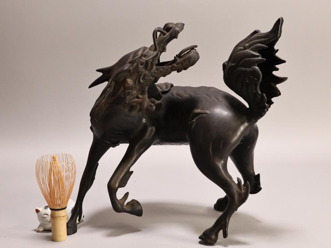 BK441　時代金工　秀雲銘　古銅　麒麟形香炉　高さ29.5㎝　置物 ブロンズ