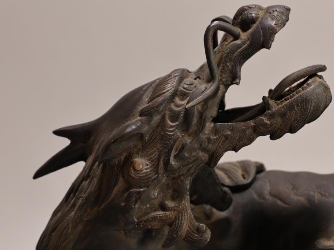 BK441　時代金工　秀雲銘　古銅　麒麟形香炉　高さ29.5㎝　置物 ブロンズ