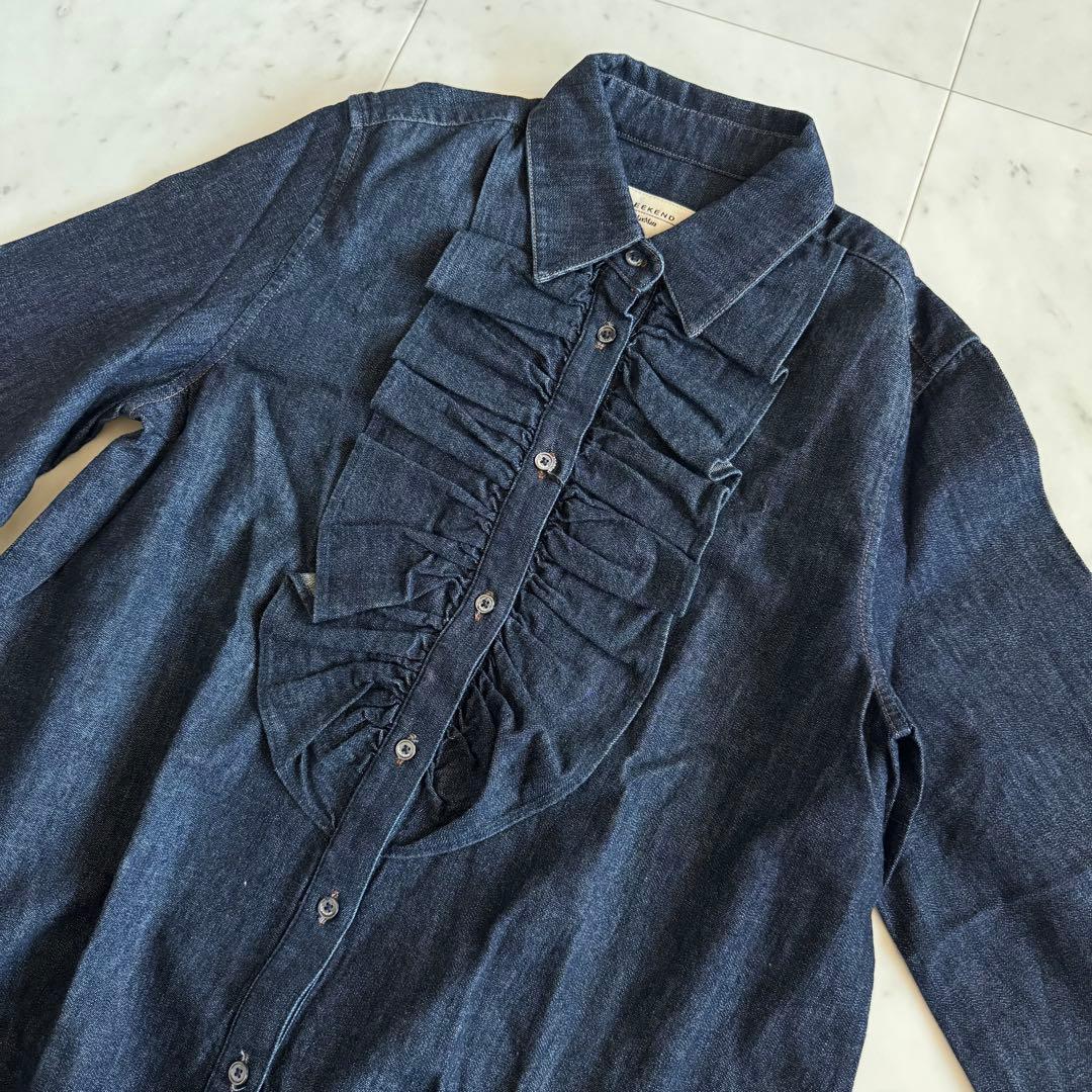 美品　マックスマーラ　タグ付き　白タグ　長袖デニムシャツ　フリルブラウス