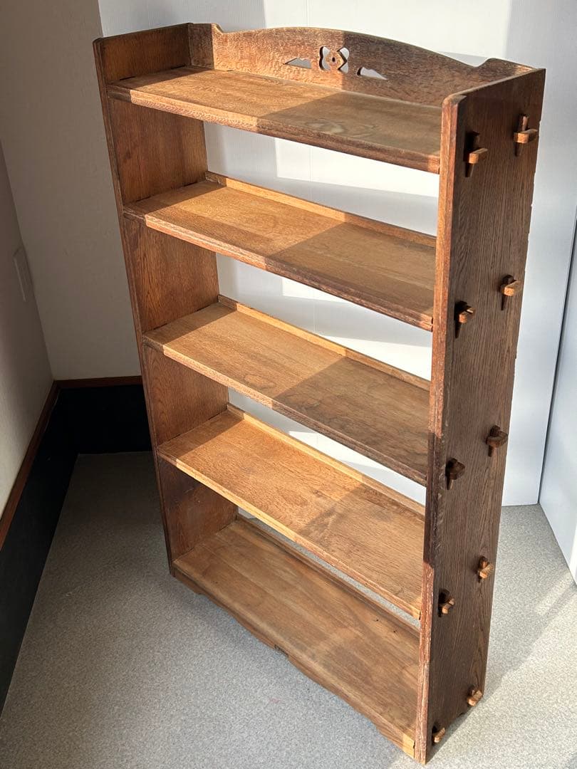 木製収納棚　5段　楔式本棚　食器棚　オープンラック　古家具　古道具　アンティーク