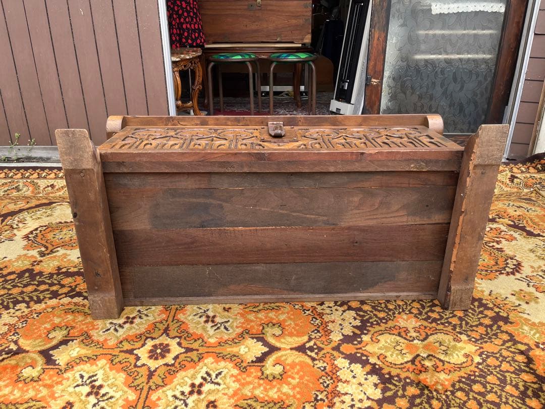 コファ ローテーブル 収納 ベンチ アンティーク ビンテージ インテリア 木彫り