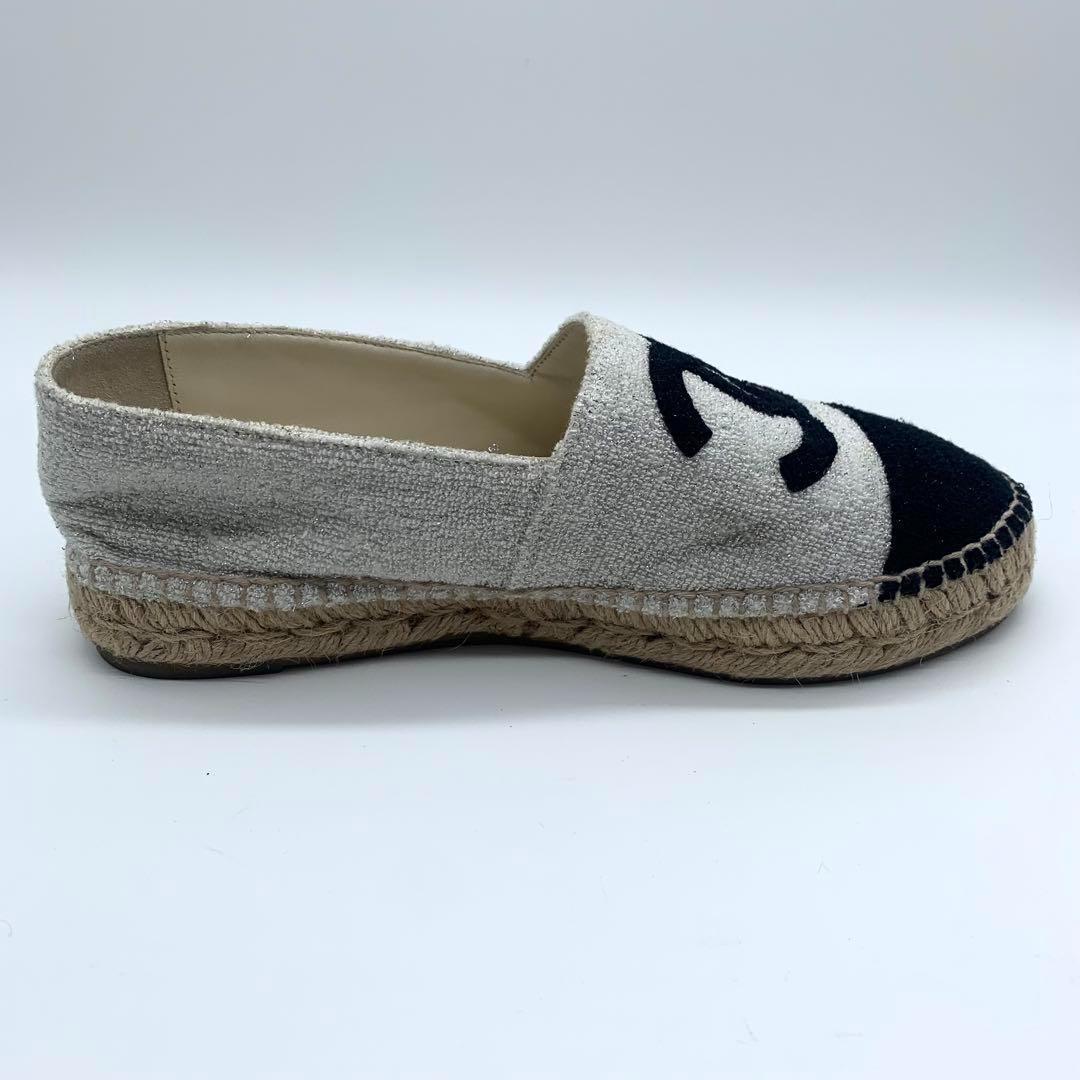 シャネル フラットシューズ エスパドリーユ ココマーク ラメツイード 24cm