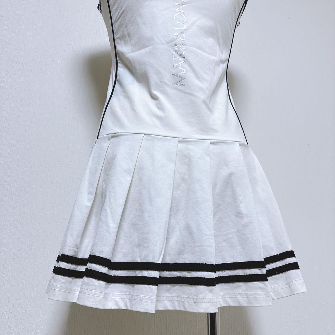 【マークアンドロナ】美品 セミプリーツワンピース ゴルフワンピース ホワイト S