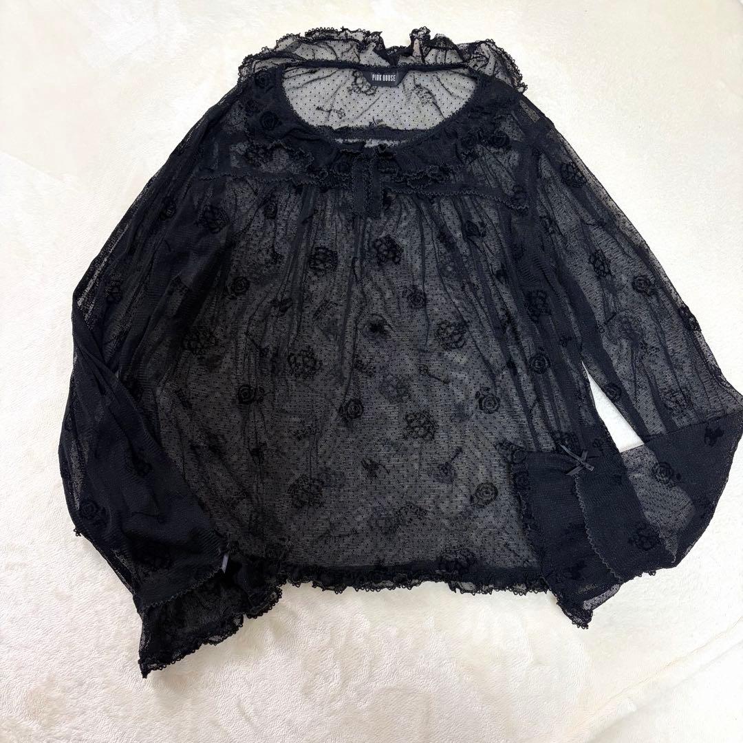 ピンクハウス　ドットチュール　プルオーバー　猫　薔薇　王冠　鍵　試着のみ【P65