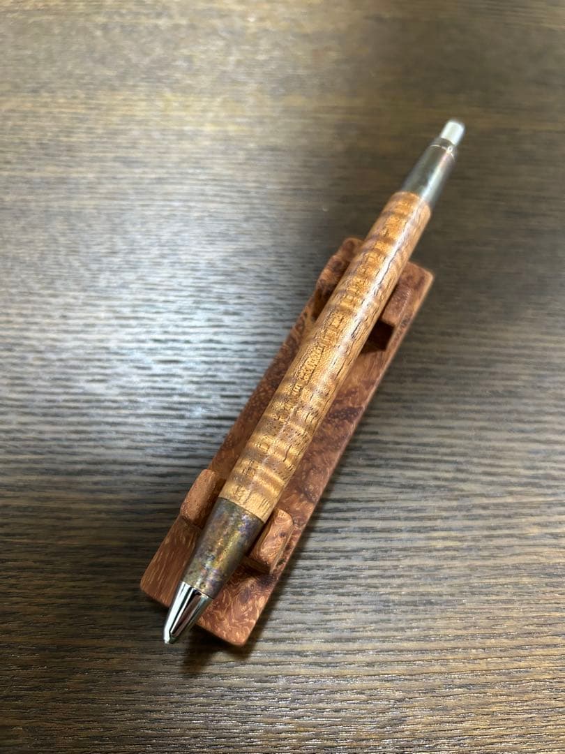 野原工芸 斑紋孔雀色 ハワイアンコアカーリー 固定式口金付属 MP シャーペン