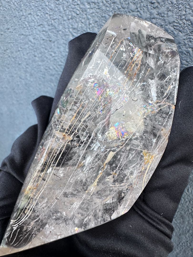 絶品❗虹入り水晶 ✴︎アイリスクォーツ 天然石 レインボー水晶 置物A1096