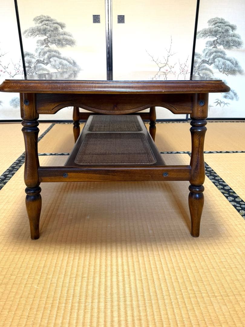 カリモク 家具 ローテーブル コロニアル ラタン張り リビング　送料込み