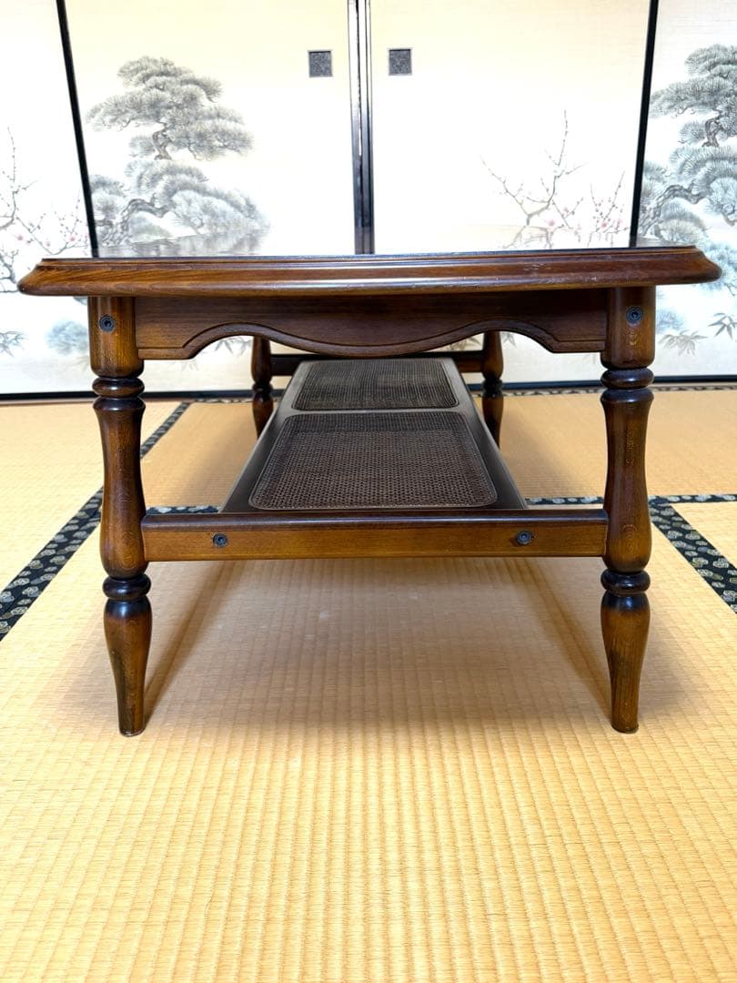 カリモク 家具 ローテーブル コロニアル ラタン張り リビング　送料込み