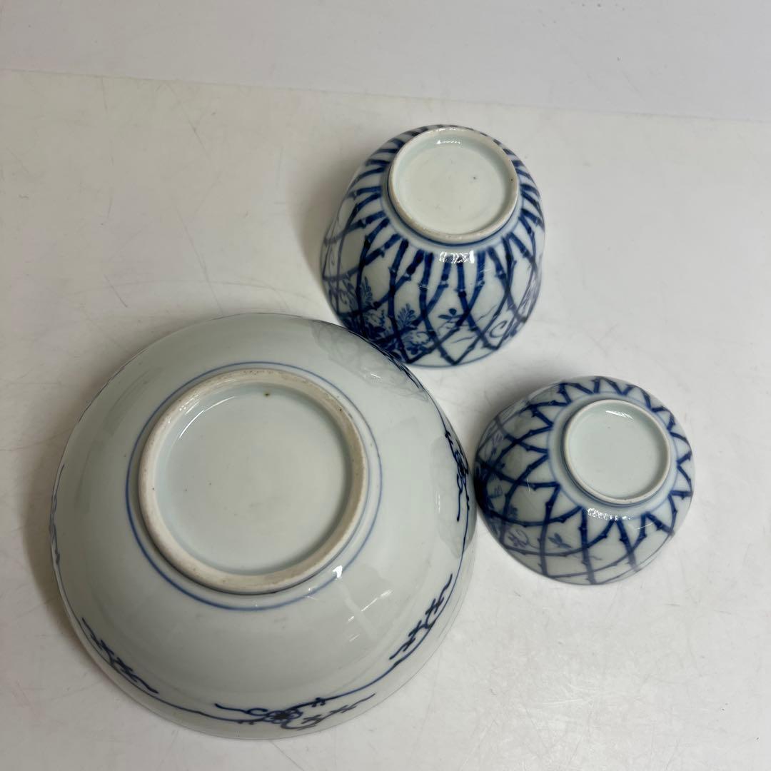 江戸後期　古伊万里　上手竹花文　中皿、猪口　通り物15点　東さ8-0124☆2F