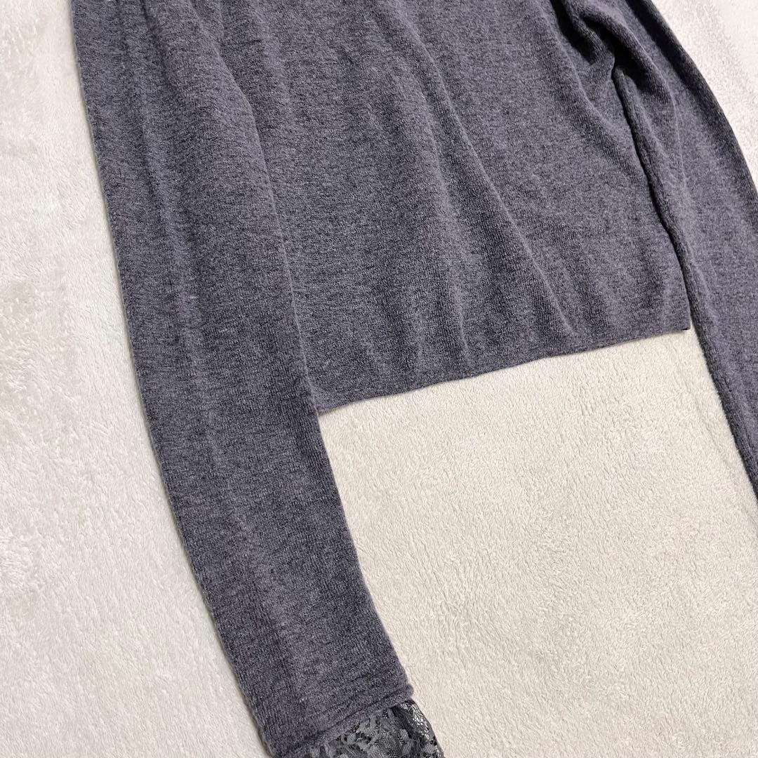 anuans アニュアンスアイラッシュレーストリミングニットカーディガン　グレー