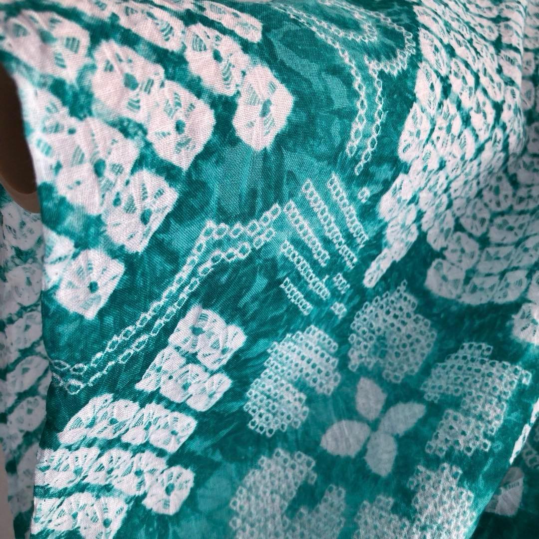 専用なまやつはし様　有松絞り浴衣　蜘蛛絞り　グリーン　花繋ぎ　手縫No.7-12