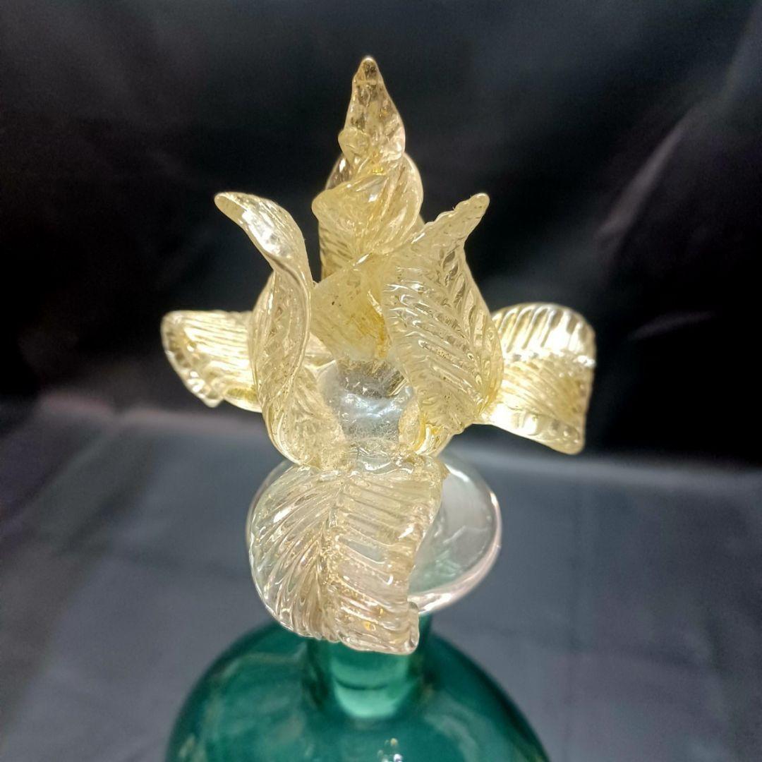 MURANO 36㎝ ムラノ 花鳥文 グリーン デカンタ ボトル 瓶