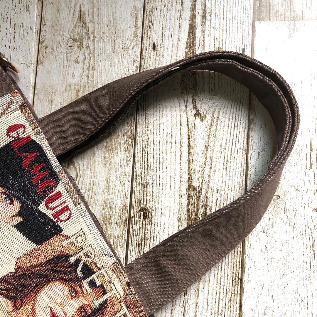 MIHØ　トートバッグ　ブラウン×レッド　【新品デニム】ショルダー紐付き