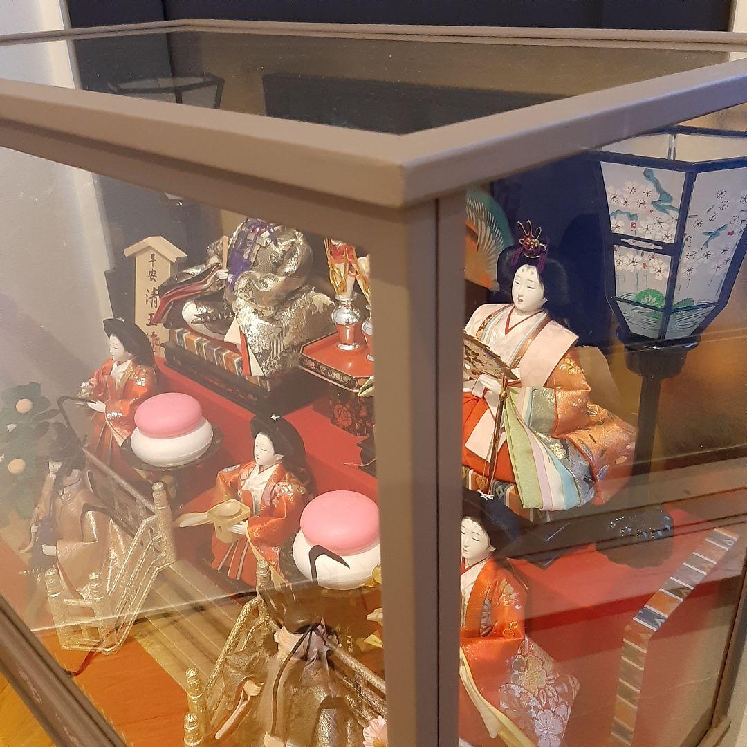 雛人形セット ガラスケース付き　三段飾り　七人飾り　お雛様　平安清玉作