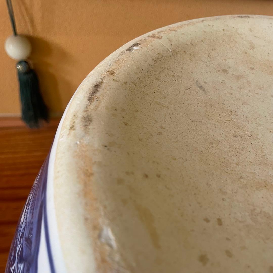 染付 山水図 火鉢 陶器 メダカ鉢 金魚鉢 睡蓮鉢 骨董品