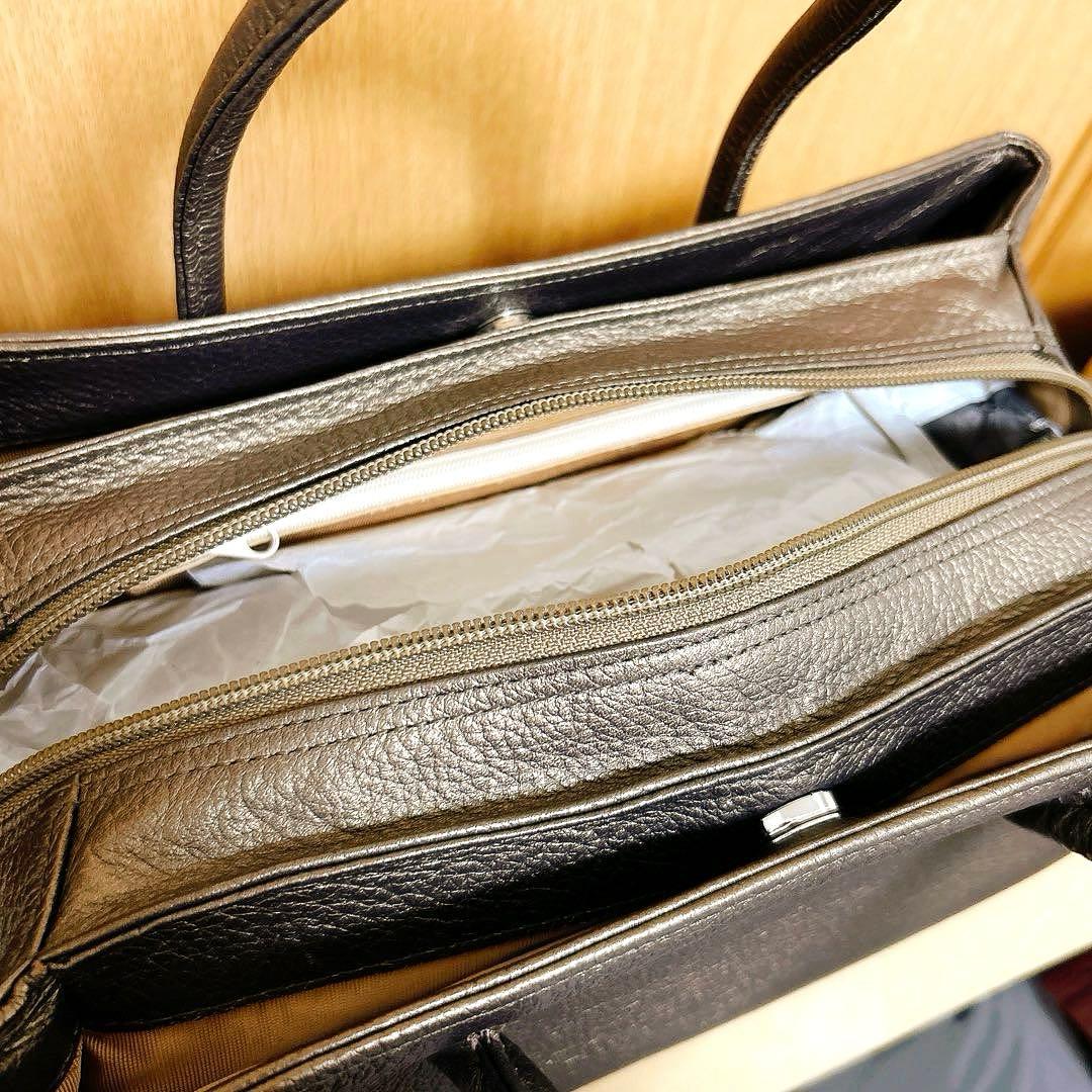 衿秀　利休バッグ　牛革　和装バッグ　レザー　ブラウン系　ブロンズ　和洋兼用