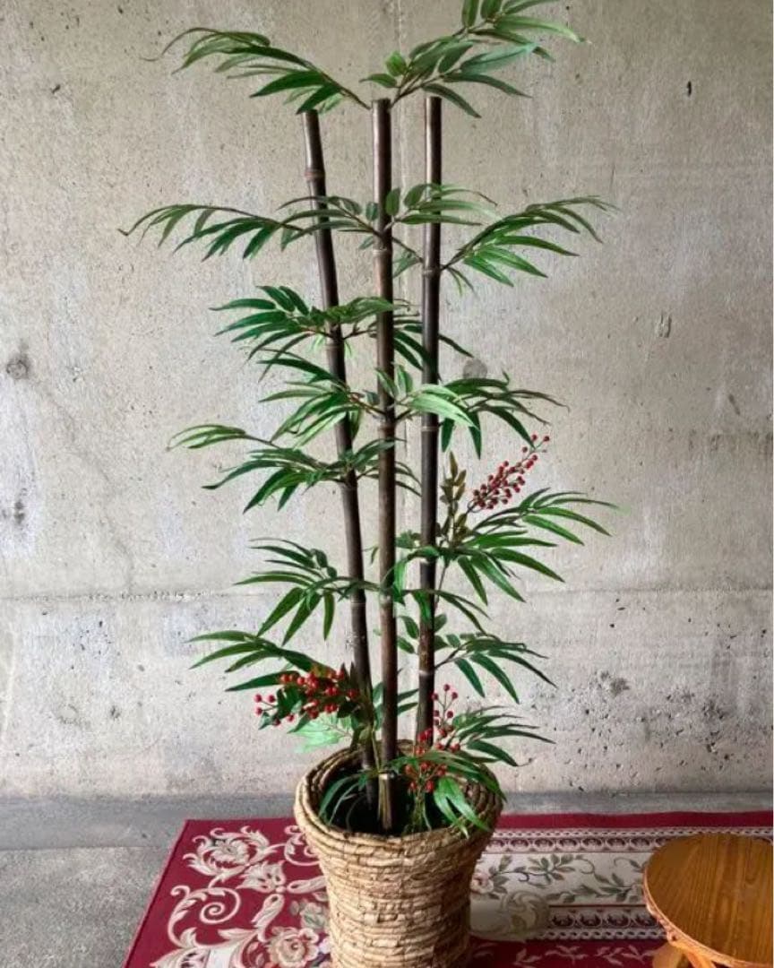 光触媒　人工観葉植物　ウォールグリーン　フェイクグリーン　黒竹南天カゴ付@