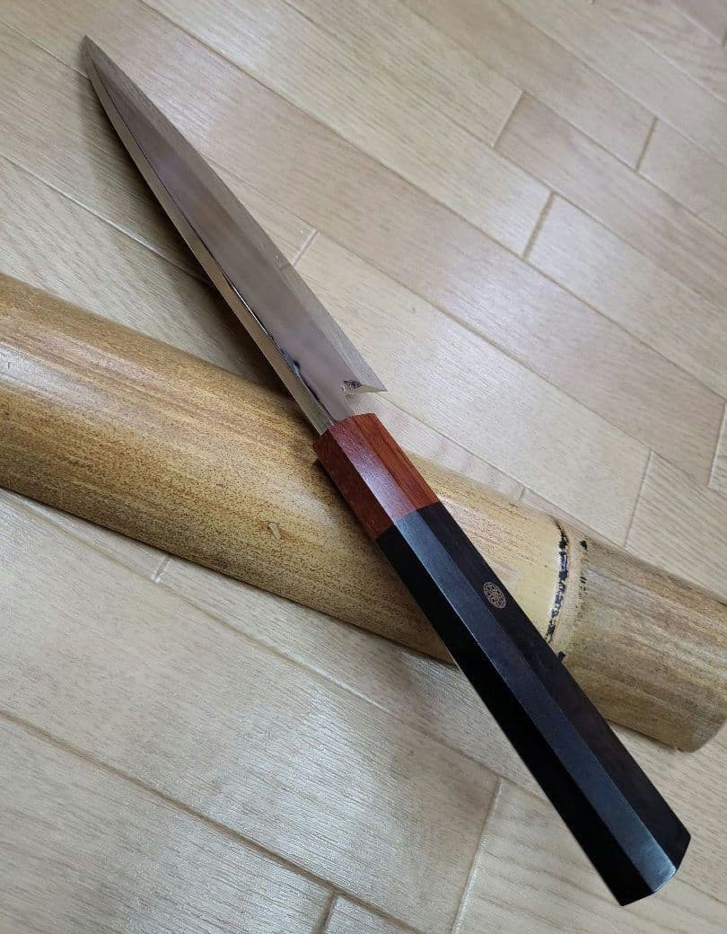 お値下げ出刃包丁 赤白檀桂黒檀柄鏡面仕様　６寸