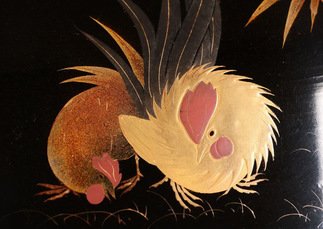 木製漆器 竹鶏蒔絵 吸物膳 五客 溜塗 黒塗 足付 四方膳 茶懐石 CM387