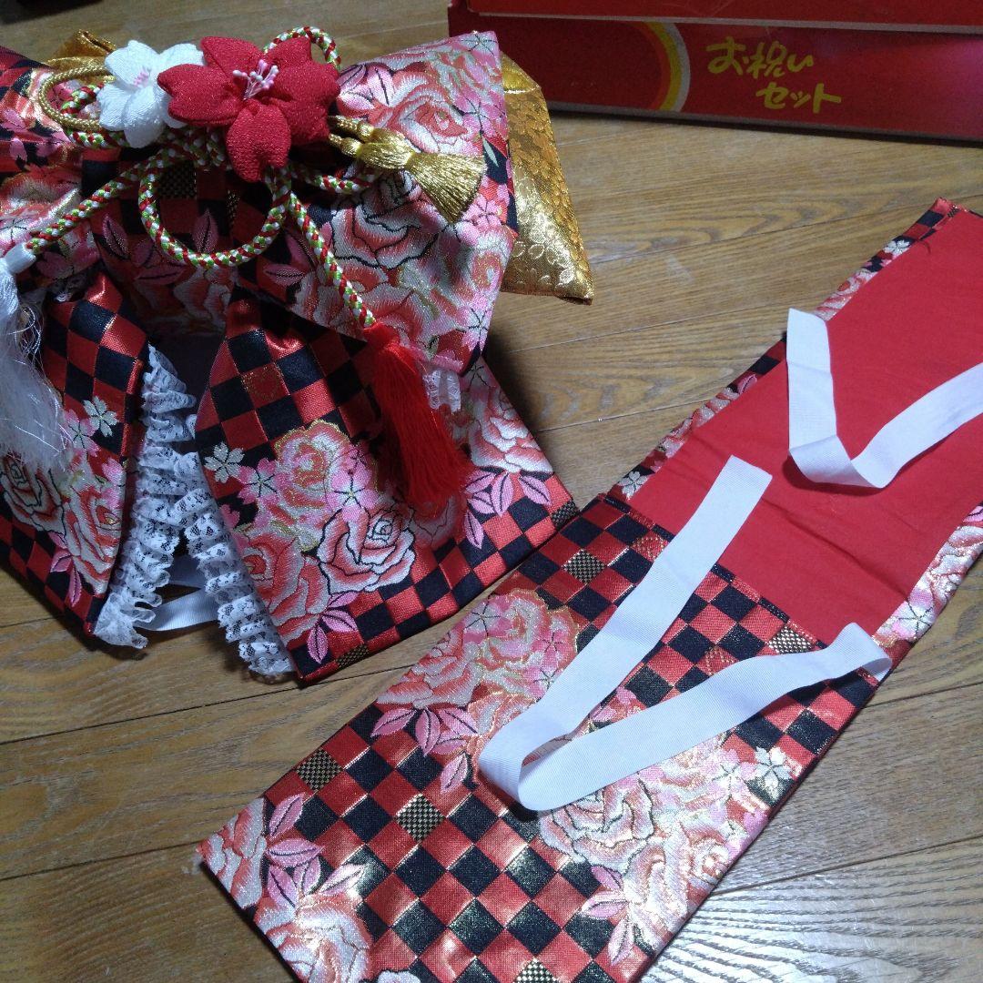 大寸★七歳★レースの赤と黒のチェック柄作り帯