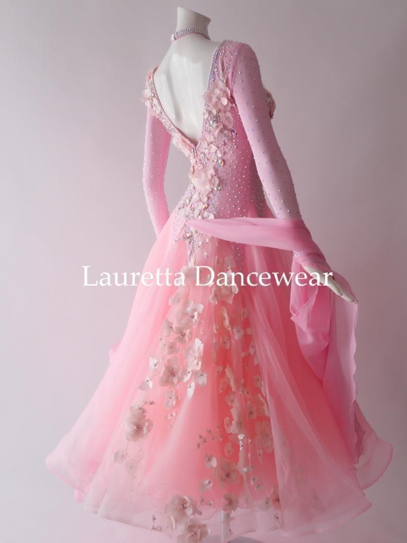 新品✨ラウレッタ 社交ダンスドレス ピンク M 高級仕様 競技 デモ対応