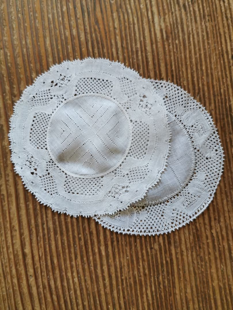 アンティークベルギー フランダースレース ドイリー 透かしクロス格子 2枚セット