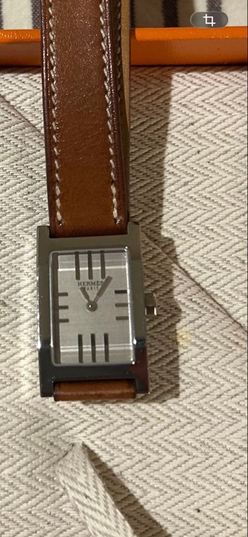 HERMES 長方形時計 ブラウンレザー