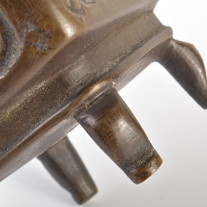 中国　大明宣徳年製款　古銅　神獣摘　神獣文　四方香炉　時代箱付　M　R6824