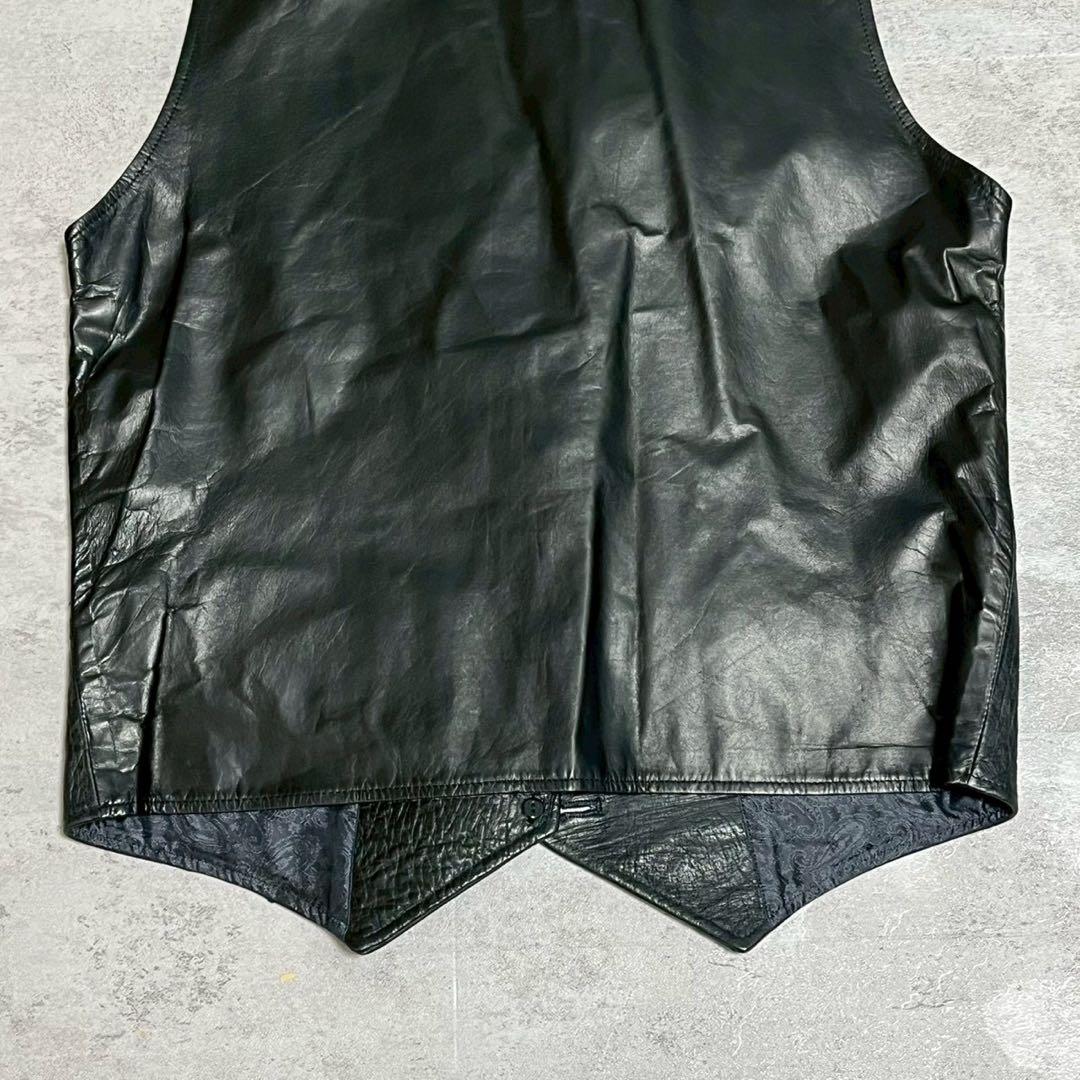 イタリア製 レザー ベスト オーストリッチ 型押し ブラック メンズ