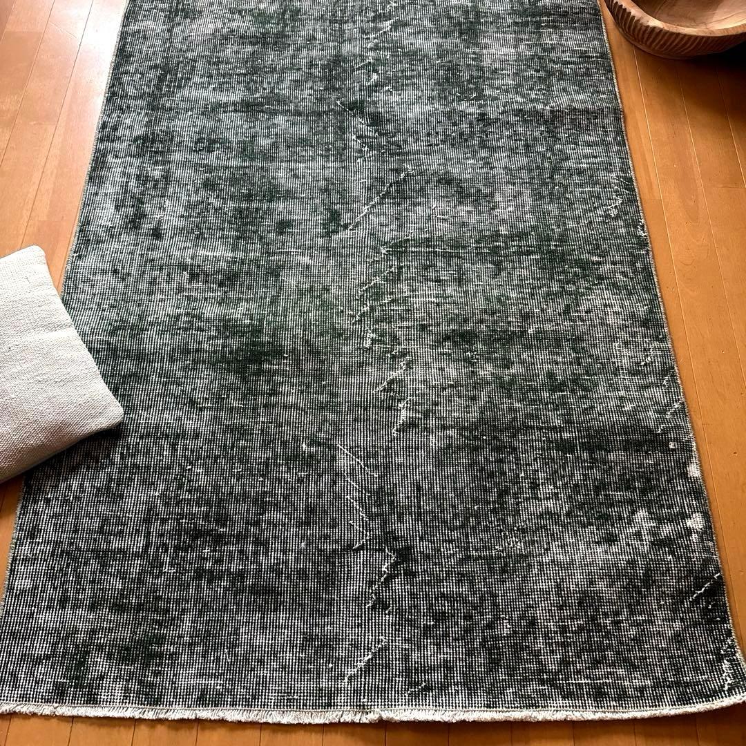 94.5×206ビリジアングリーン　ワンカラー　貴重トルコヴィンテージラグ