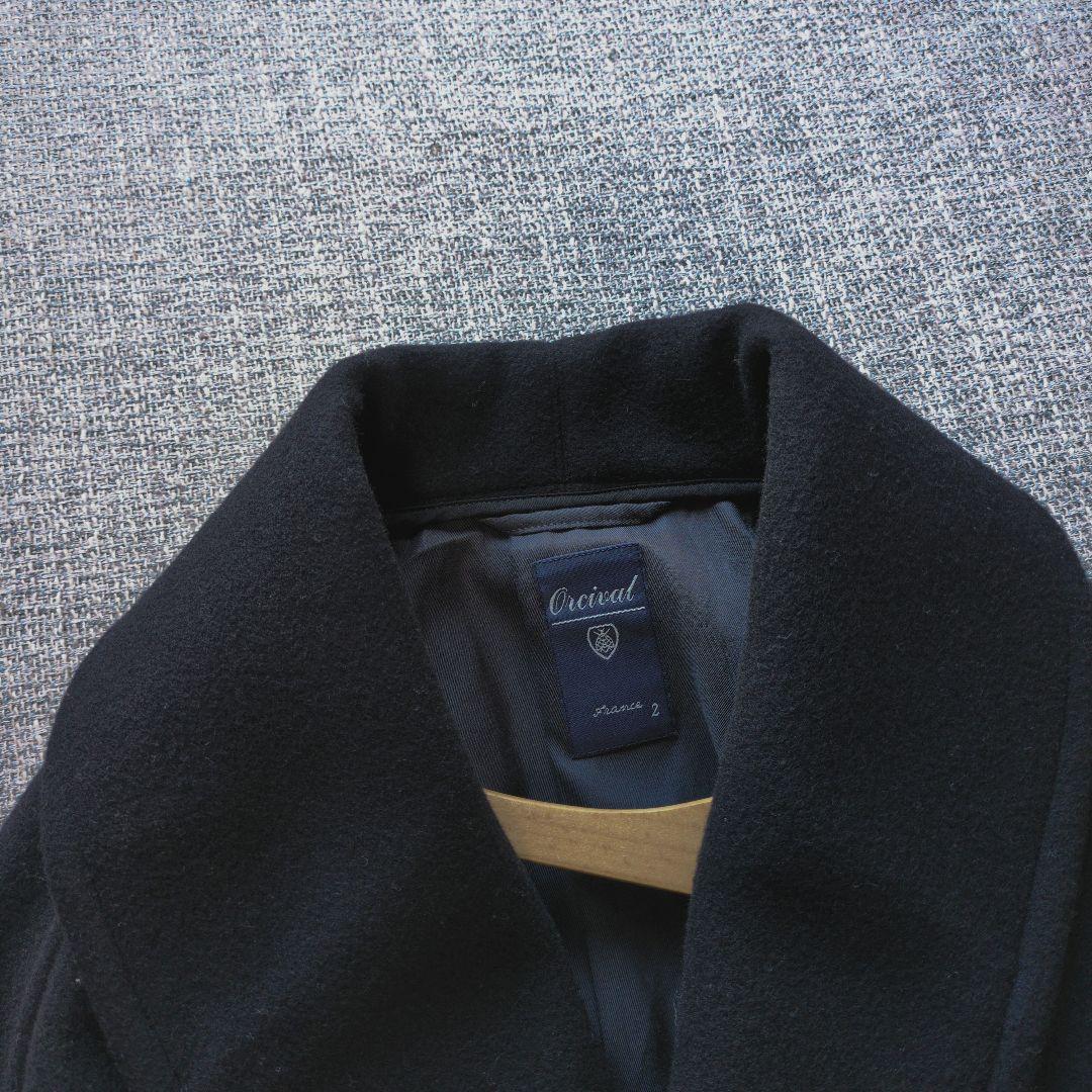 オーシバル　ライトモッサ　ショールカラーコート　ネイビー　未使用に近い美品