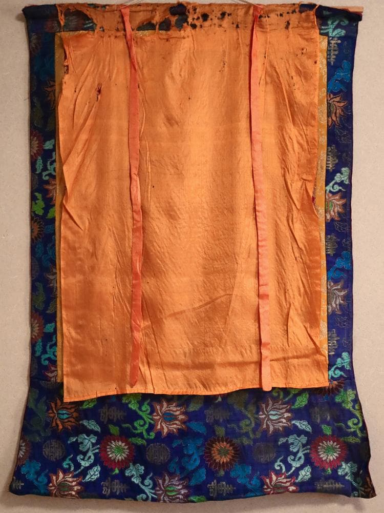 【仏】　★ 仏教 彩絵六道輪廻図掛軸 ★　清朝期　曼荼羅 刺繍表装　布本仏画