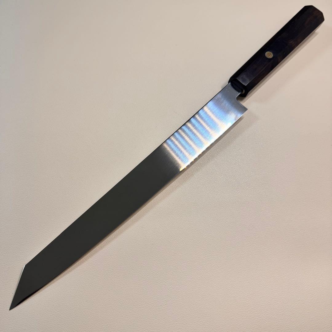 270mm 切付柳刃包丁 鏡面　黒檀八角柄 刺身包丁 「全鋼」︔