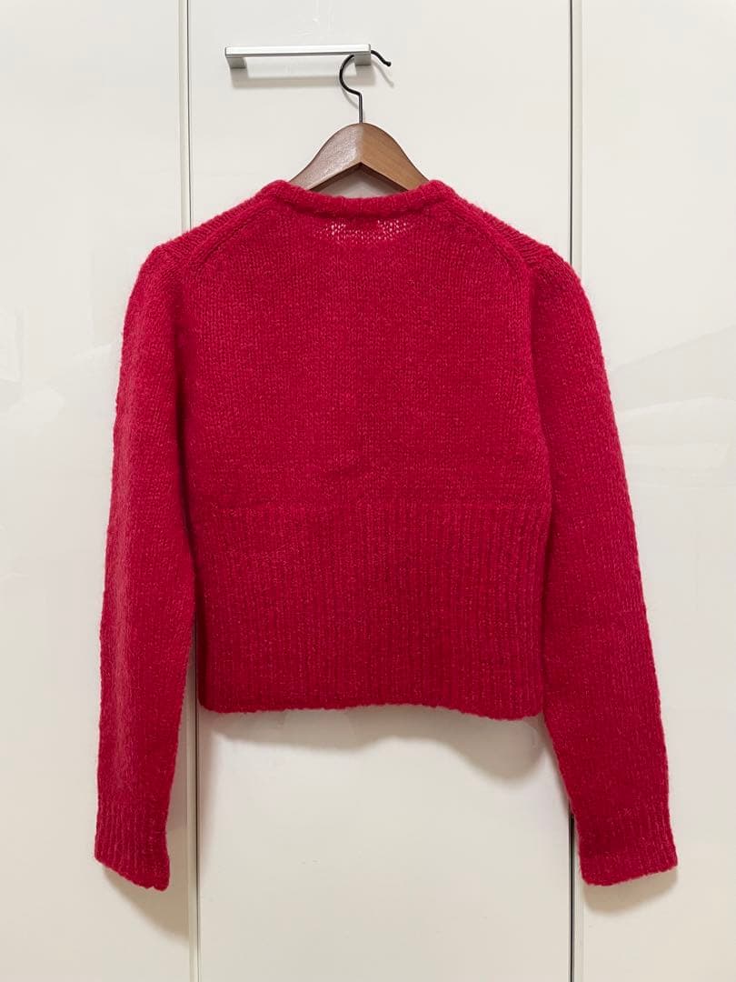 【美品】H BEAUTY&YOUTH ウールモヘヤ ショートカーディガン レッド