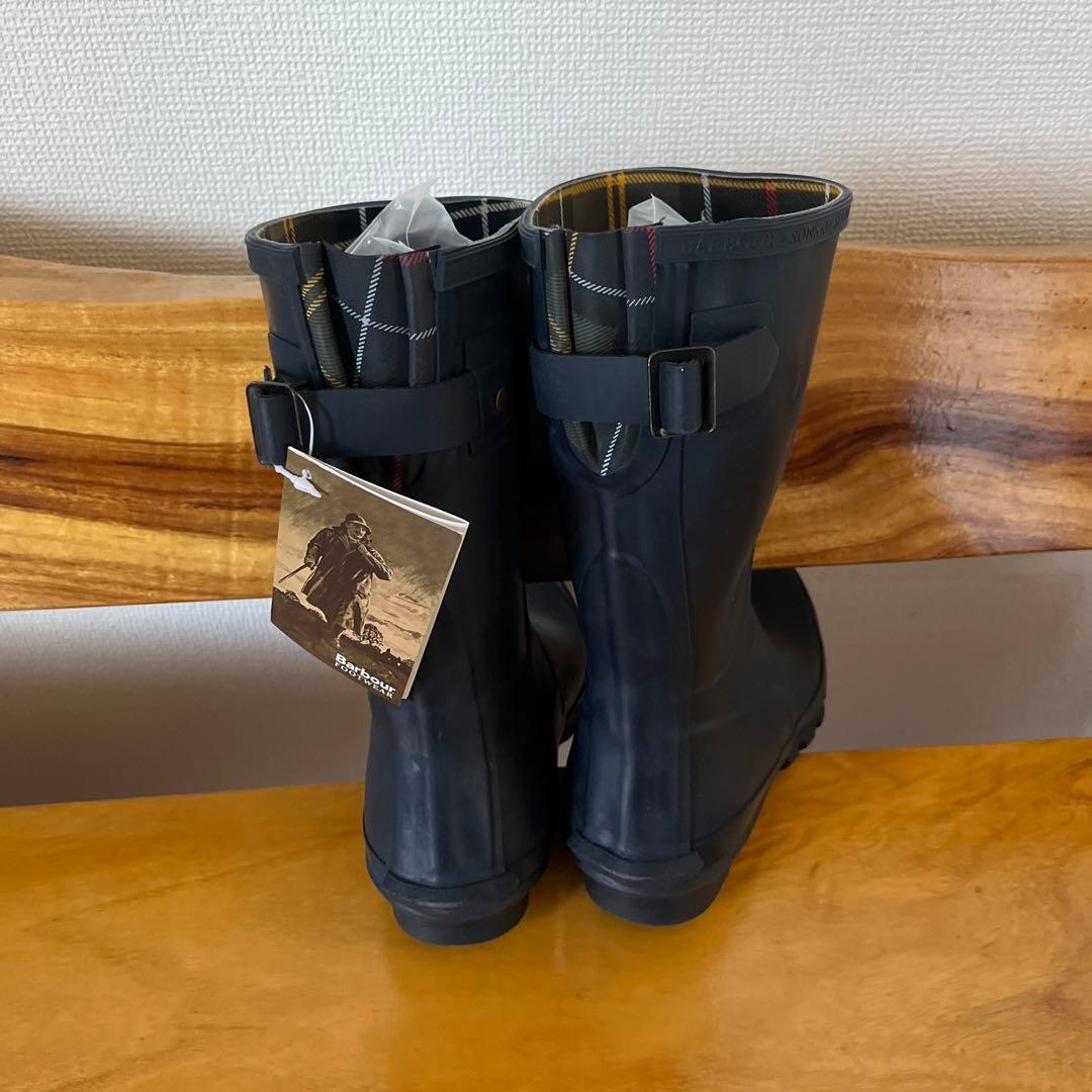 【290】レディースBarbourラバーブーツ ネイビーUS6.5