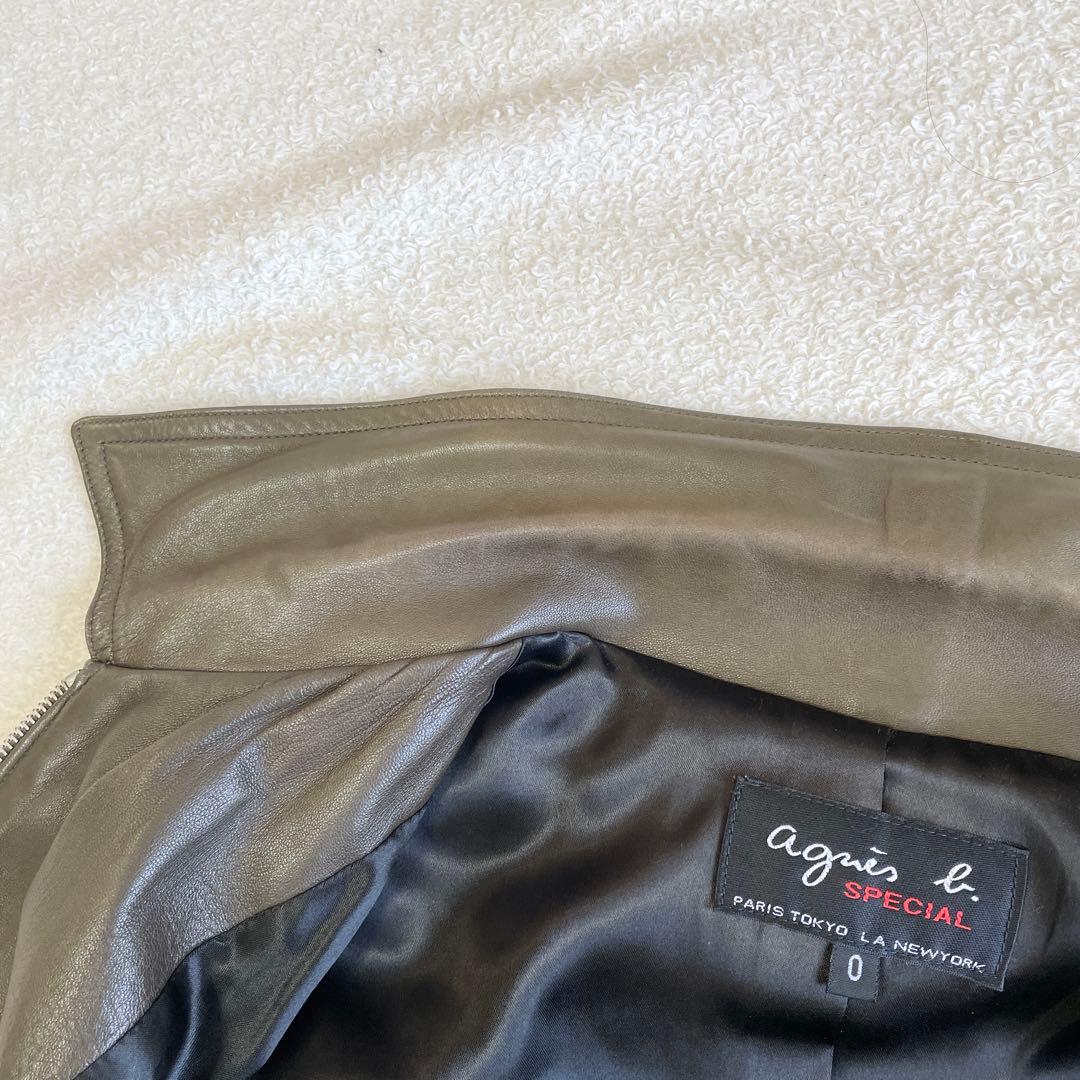 美品 サイズ0 アニエスベースペシャル シングルライダースジャケット カーキ