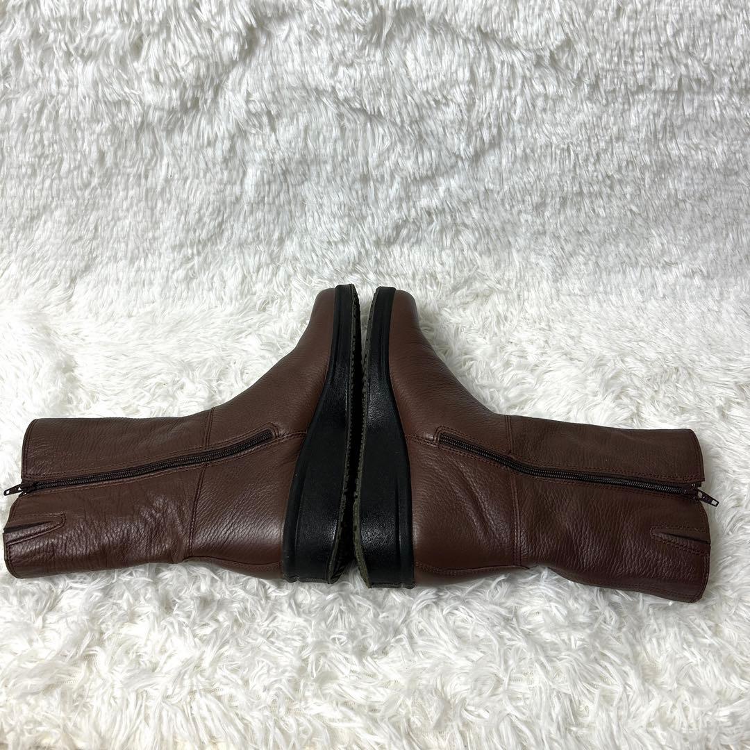 【新品・未使用級】ecco レザーシボ加工ブーツ ブラウン 24cm 3E