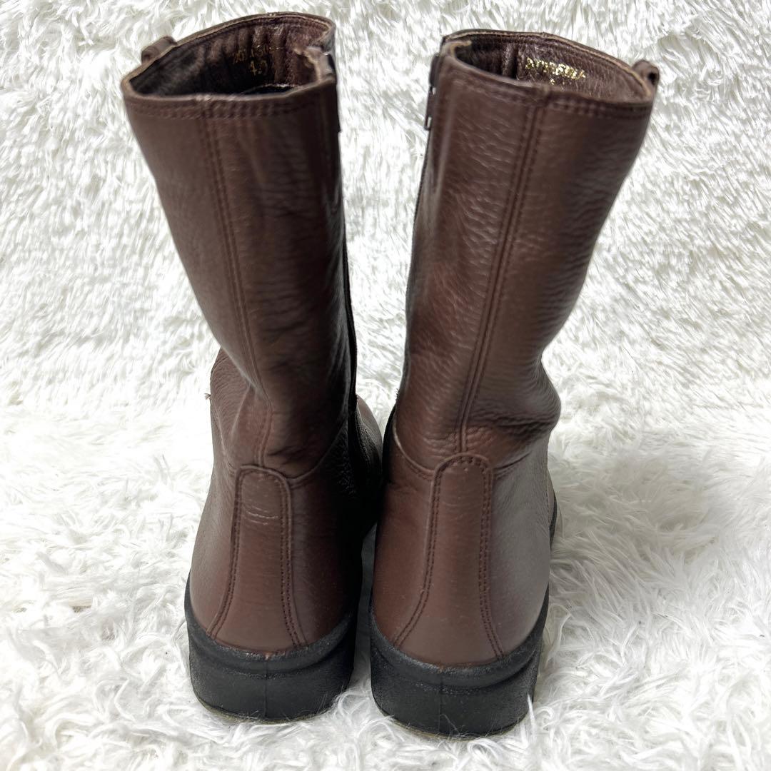 【新品・未使用級】ecco レザーシボ加工ブーツ ブラウン 24cm 3E