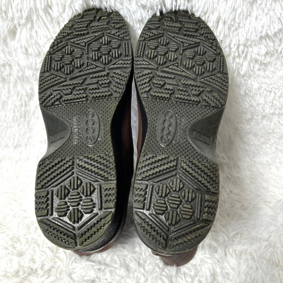 【新品・未使用級】ecco レザーシボ加工ブーツ ブラウン 24cm 3E