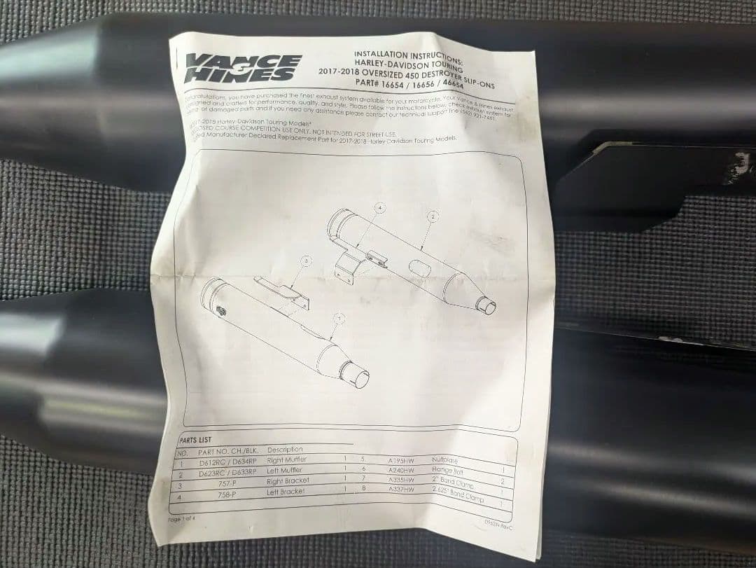 バンス＆ハインズ　OVERSIZE 450 スリップオン M8ツーリングモデル用