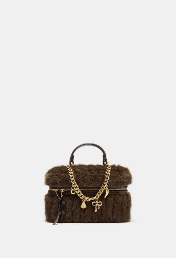 完売品ZARA フェイクファーハードハンドバッグ 新品タグ付き　ブラウン