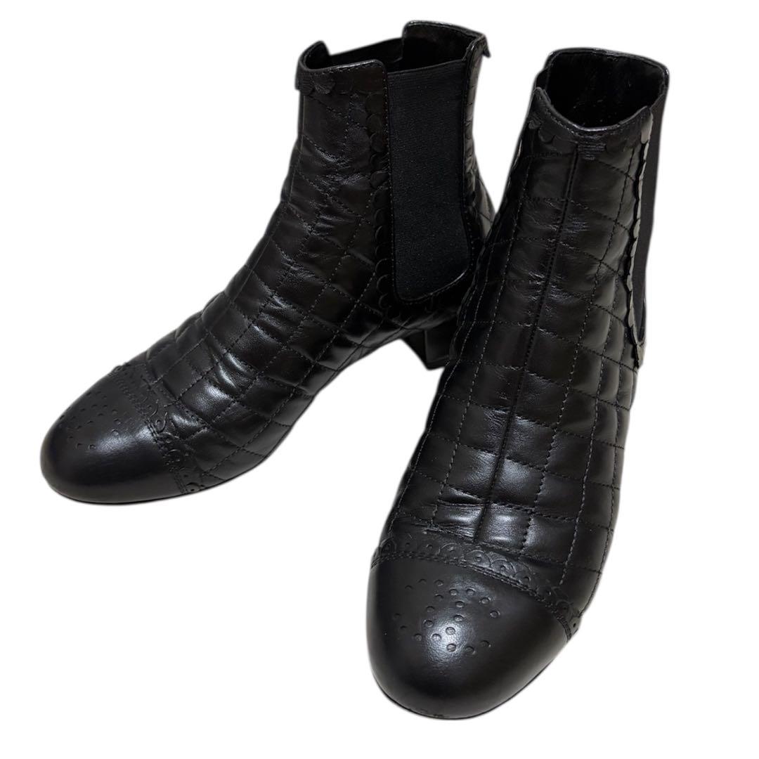 CHANEL シャネル マトラッセ サイドゴアブーツ 35C 黒 ブラック 美品