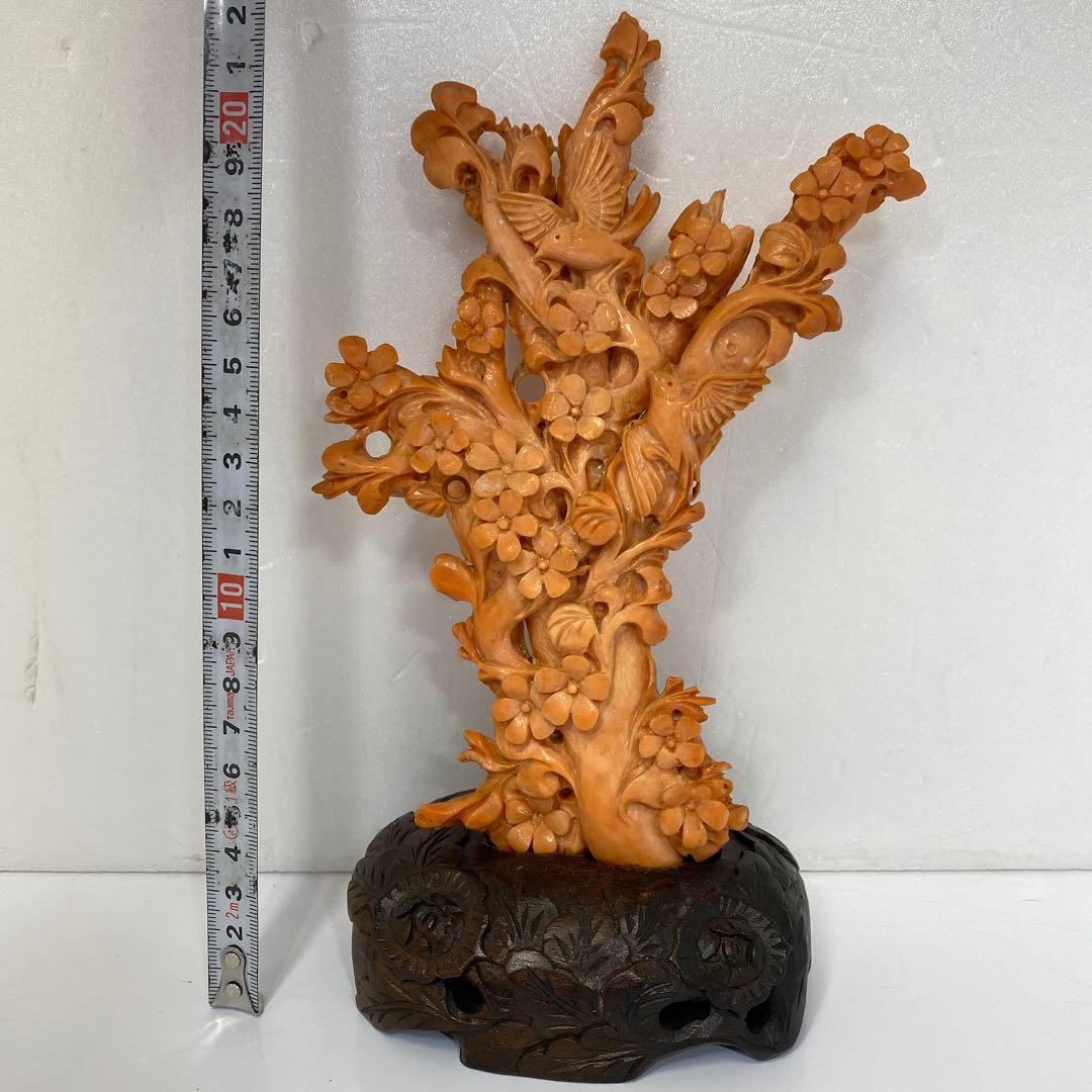 極太赤珊瑚置物　台込高さ23㎝/453g 東Y7-0312☆2F