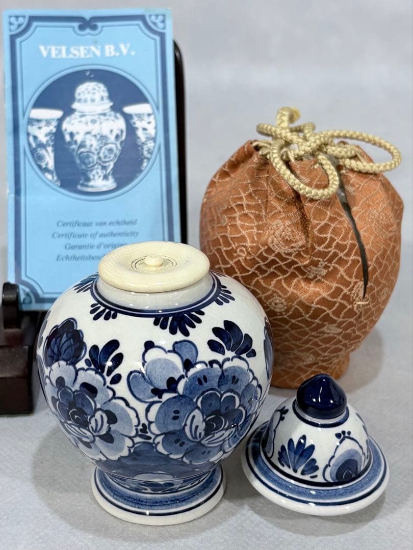 オランダ　デルフト焼　染付写　茶入　美品　茶道具　送料込