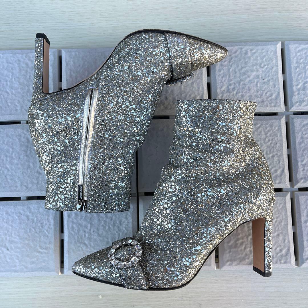37 Jimmy Choo ショートブーツ　グリッター　ビジュー　ラメ　24