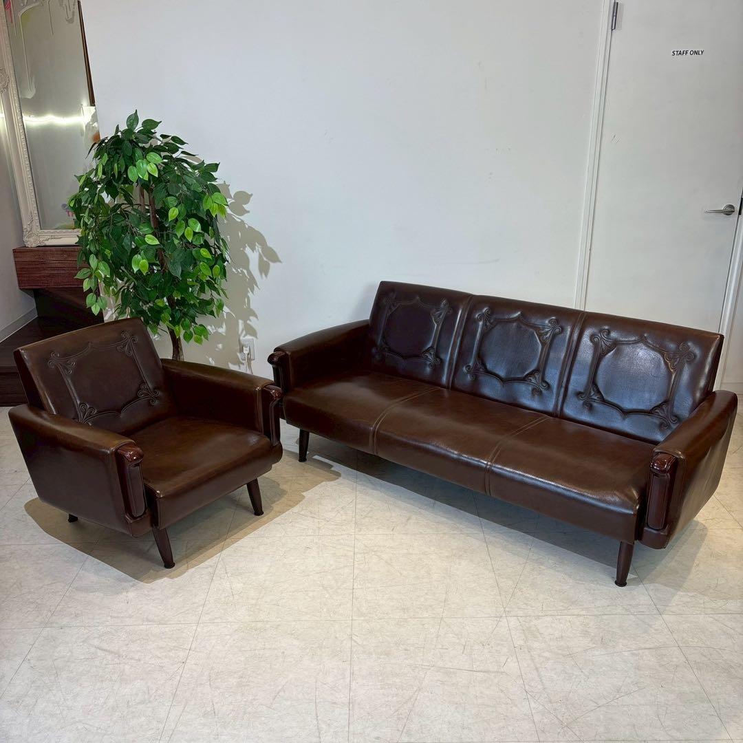 ヴィンテージ　レザー　1人掛けソファ アームチェア クラシック　喫茶店　レトロ