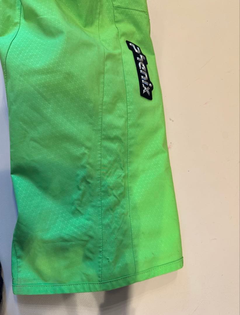 スキーウェア グリーン/イエロー 取り外しフード