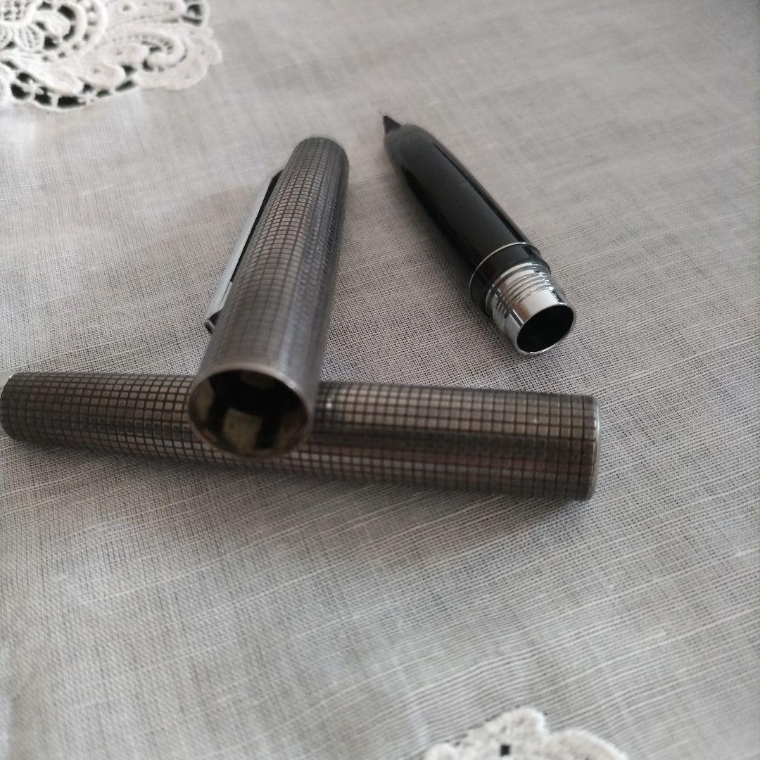 PILOT 18KWG スターリングシルバー 万年筆 シルバーン 格子