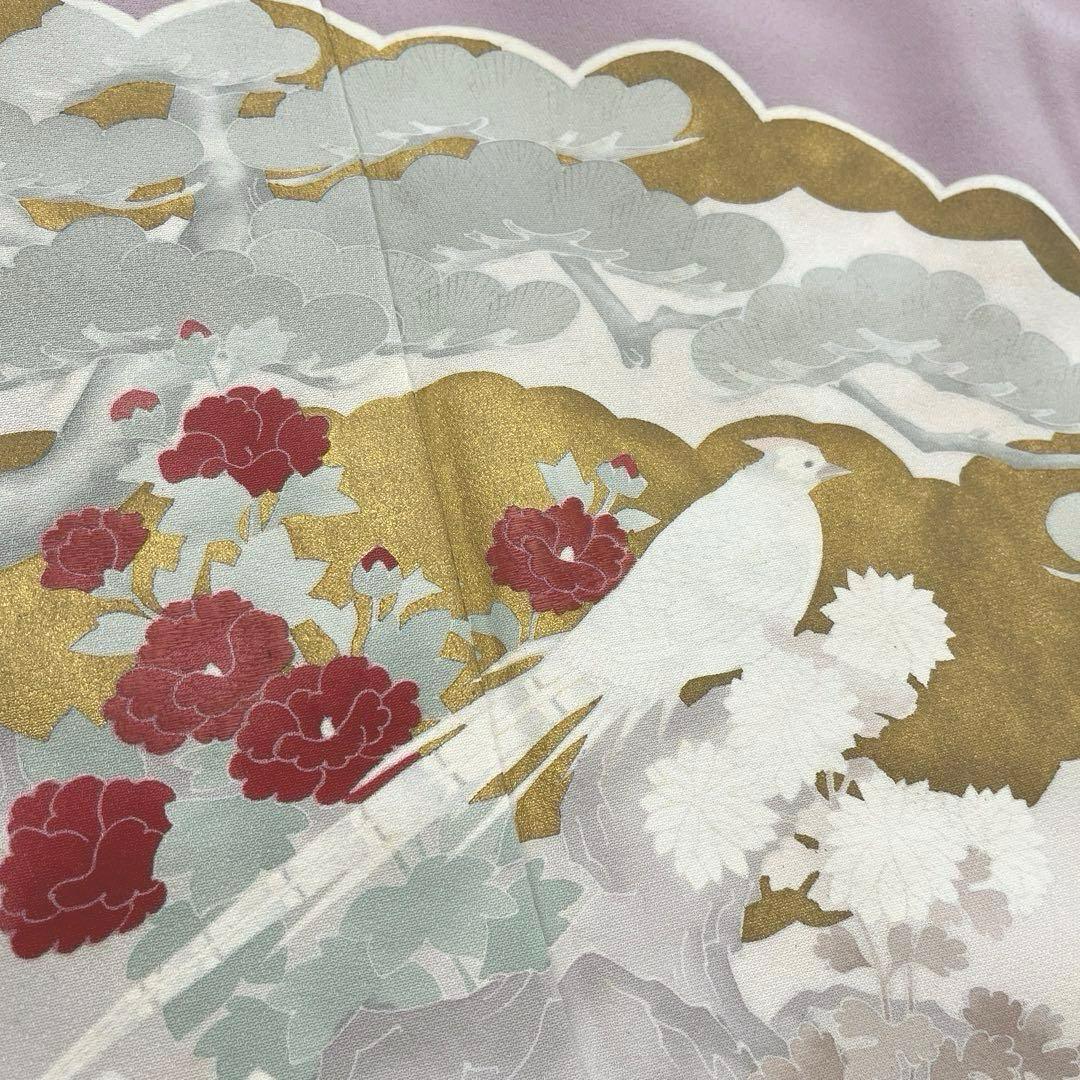 正絹 訪問着 扇面重文(未使用品)袋帯セット【裄69cm】